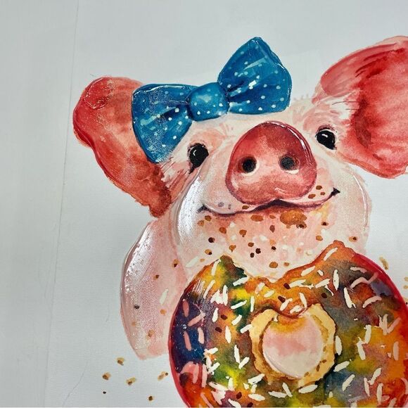 Canvas Little Pig Girl Color-full Print Canvas Girls Room Decoration 18” x 12” - Picture 2 of 10